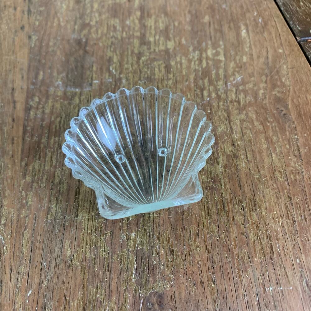 Vintage Sea‎ Shell Clear Glass Salt Cellar Trinket Dish Decor Knick-Knack